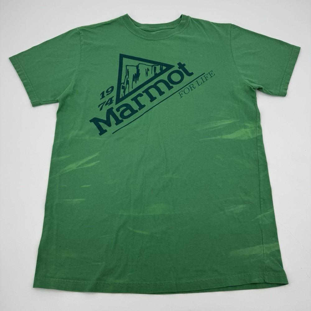 MARMOT for Life Nice Green 1974 size M Tee Shirt Cotton Interesting Dye Pattern